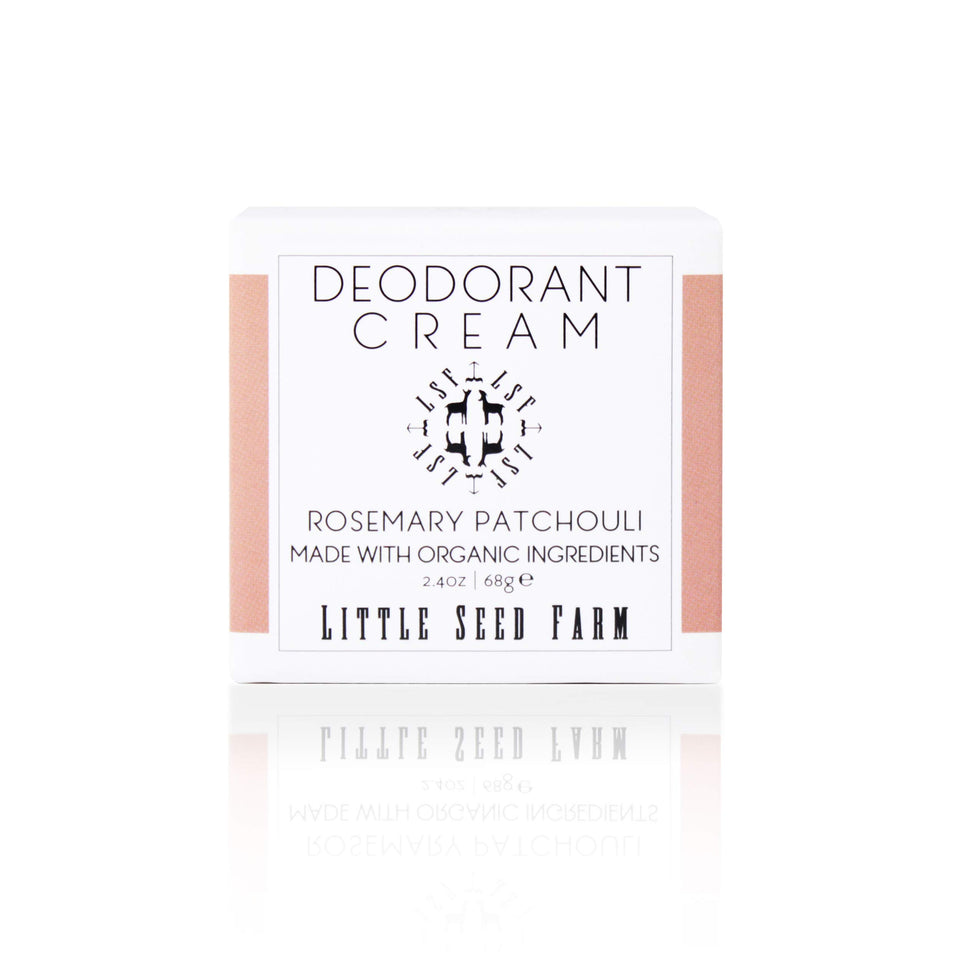 Little Seed Farm front jar showing label and net weight, natural deodorant benefit
