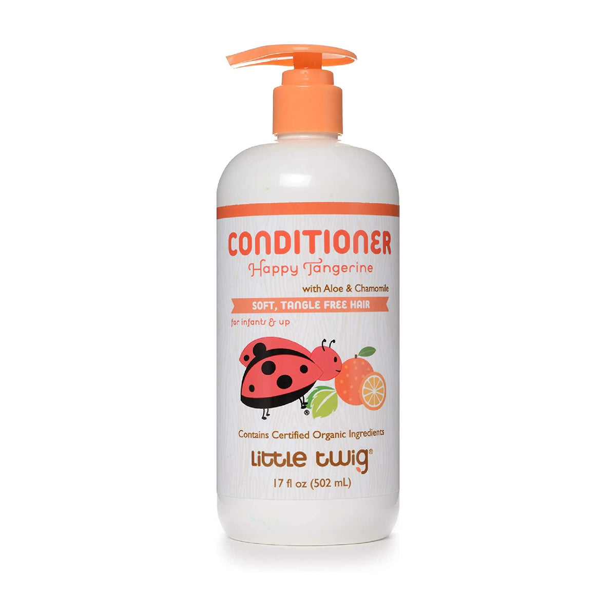 Little Twig front bottle tangerine scent, clear label showing family-friendly benefits