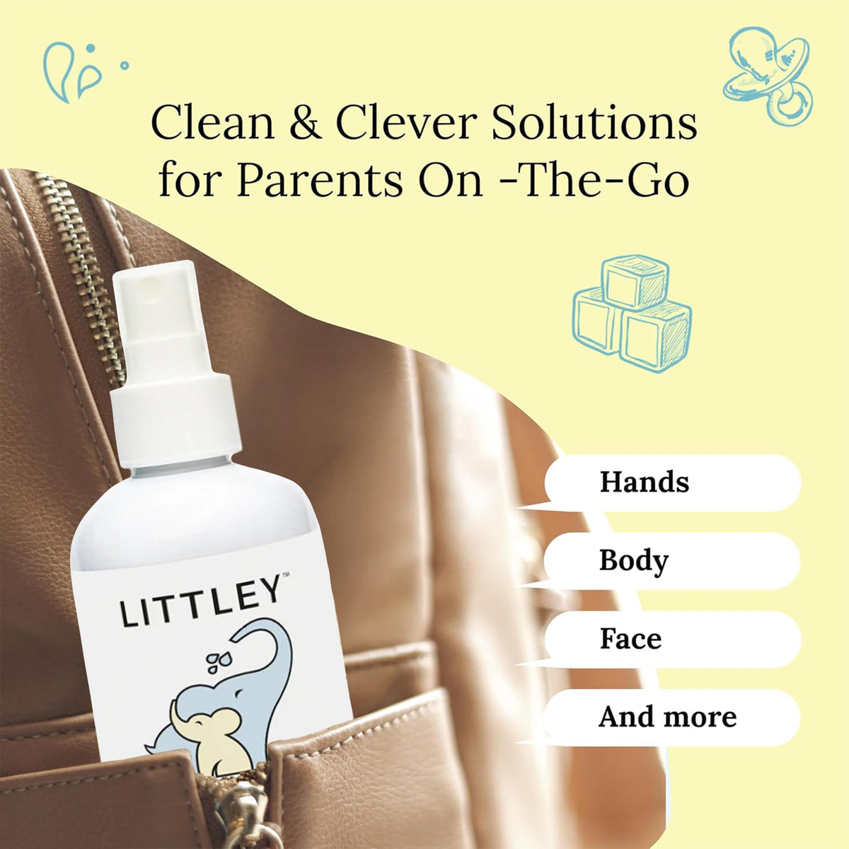 LITTLEY label close-up highlighting HOCl, alcohol-free, and fragrance-free