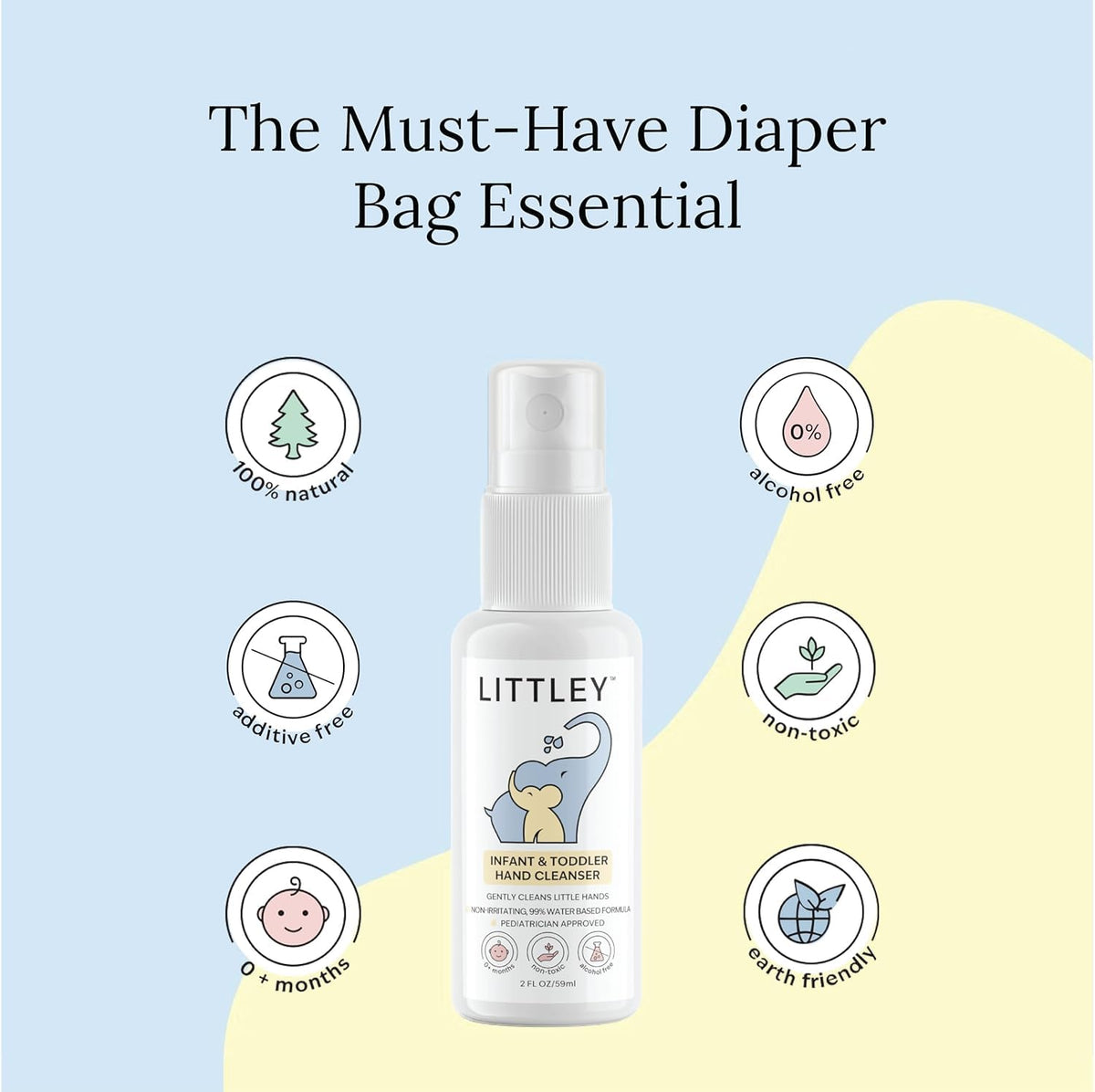 LITTLEY mist applied to child hands demonstrating quick clean-up
