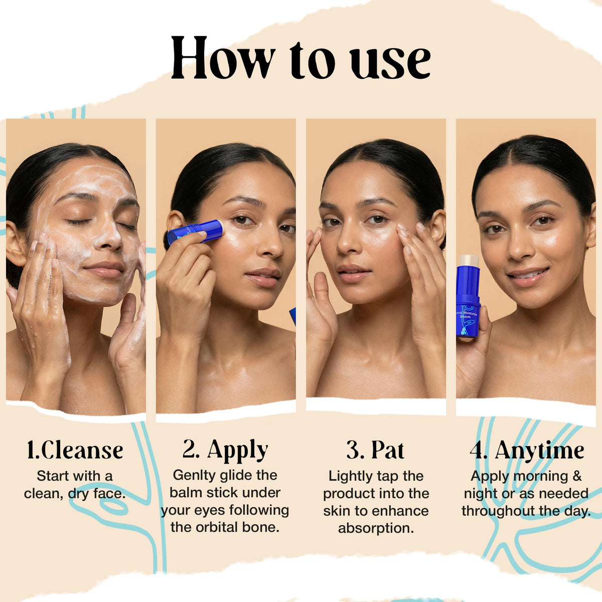 LivaClean applying balm under eye to demonstrate de-puffing and refreshment