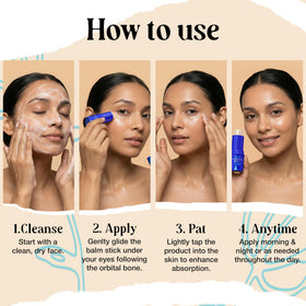 LivaClean applying balm under eye to demonstrate de-puffing and refreshment