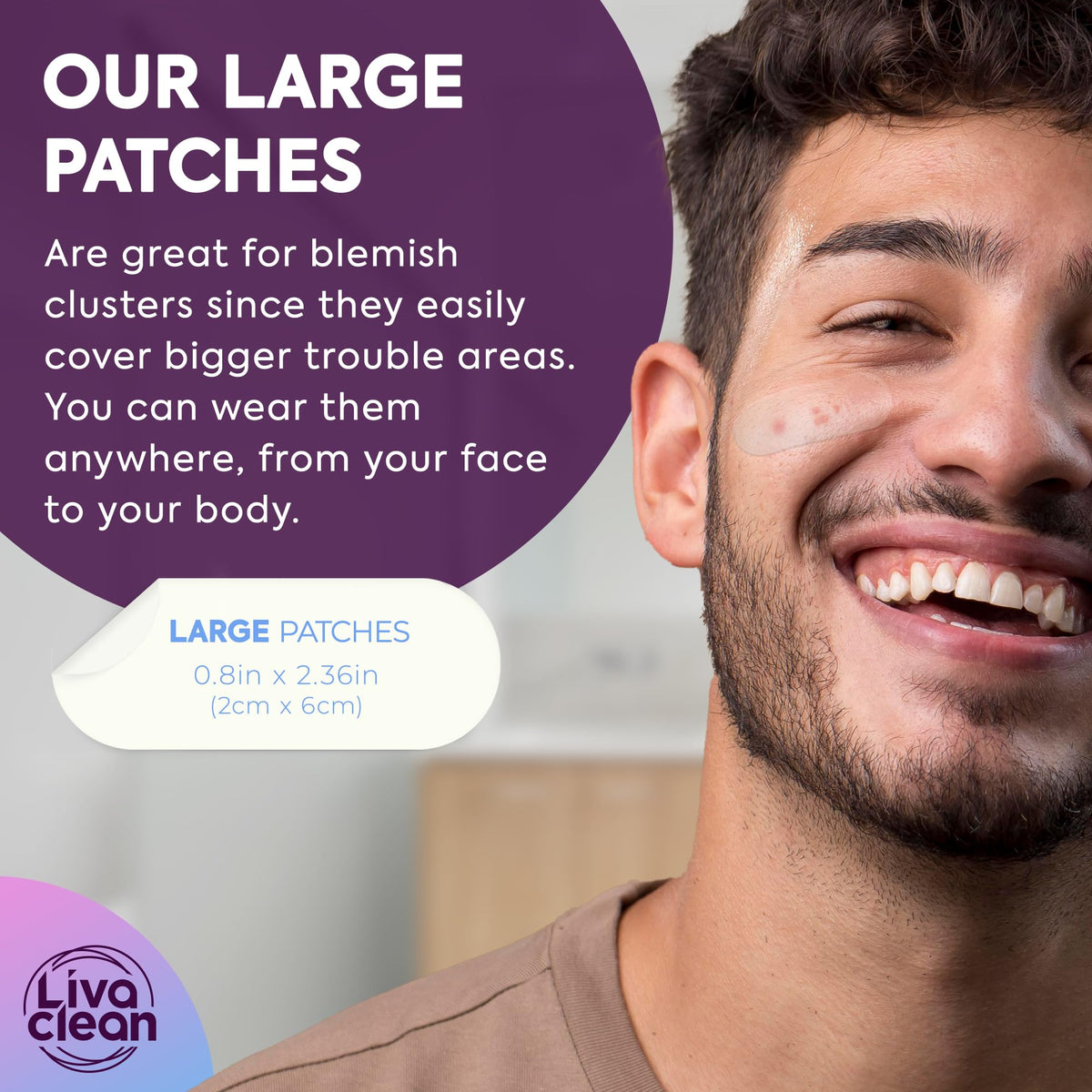 LivaClean patch applied to forehead offering discreet protection benefit