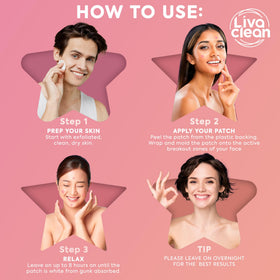 LivaClean patch applied to cheek, protects blemish and prevents picking