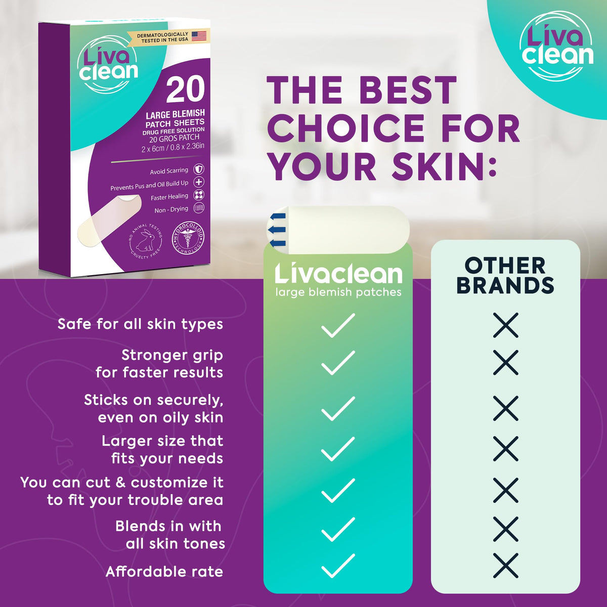 LivaClean patch in hand next to ruler to show XL size and extended coverage benefit
