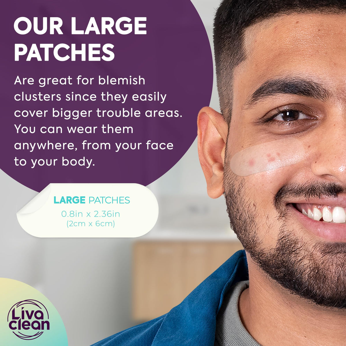LivaClean patch worn under mask illustrating comfort and maskne prevention