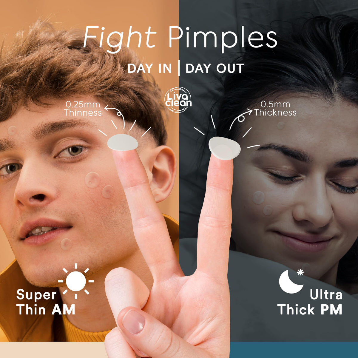 LivaClean patches applied to chin and forehead reducing irritation
