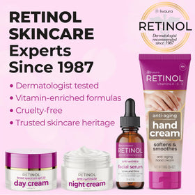 Retinol LIVAURA label and ingredients close-up showing vitamins A C E and green tea benefits