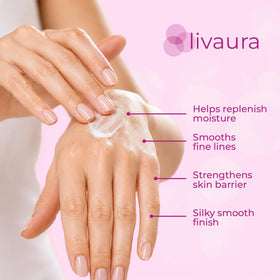 Retinol LIVAURA nighttime application scene with gloves to show deep overnight conditioning