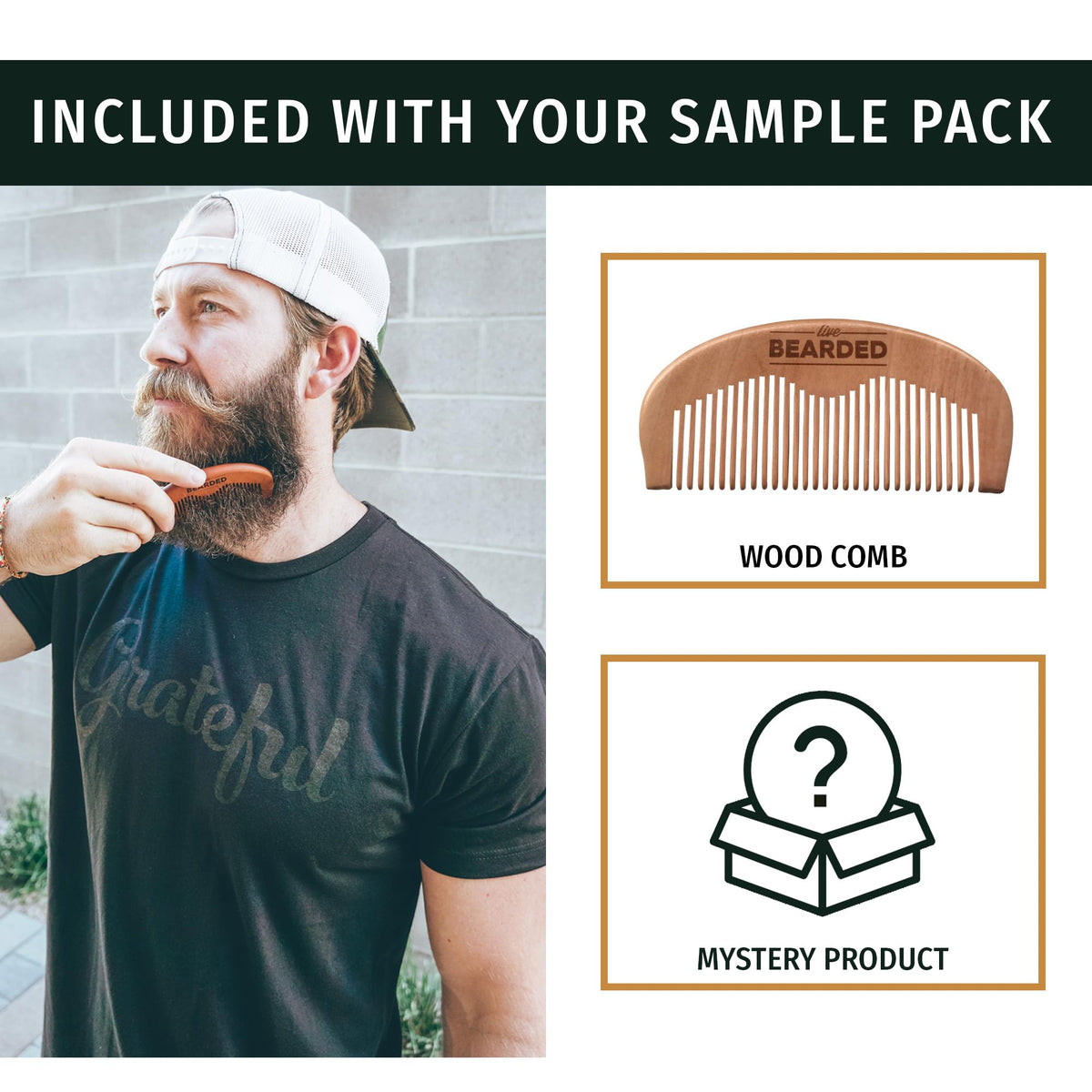 Live Bearded wooden comb with bottles, aiding neat styling and beard control