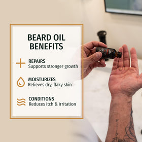 Live Bearded oil droplet on beard strands showing smooth texture and hydration