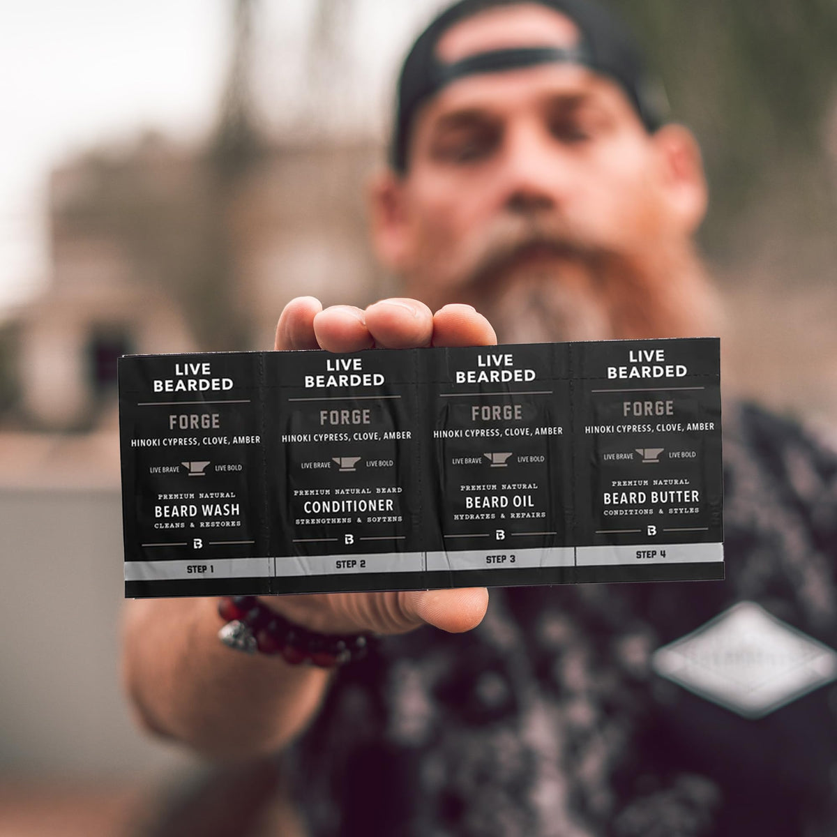 Live Bearded close-up of beard butter texture demonstrating rich moisturizing benefit