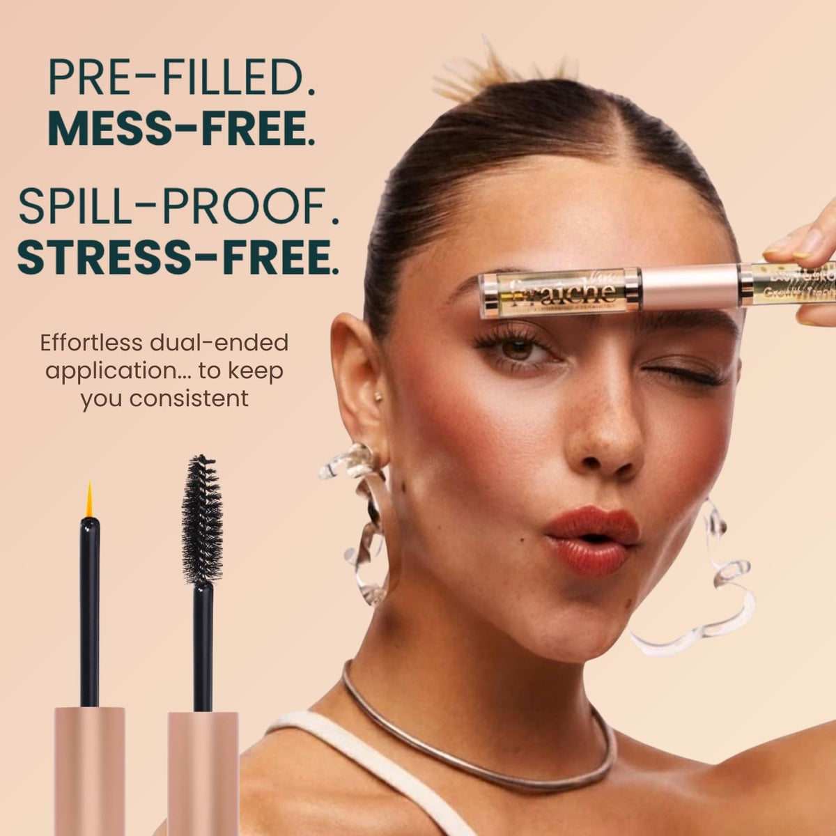 Live Fraiche applicator tip detail for accurate lash and brow targeting and easy use
