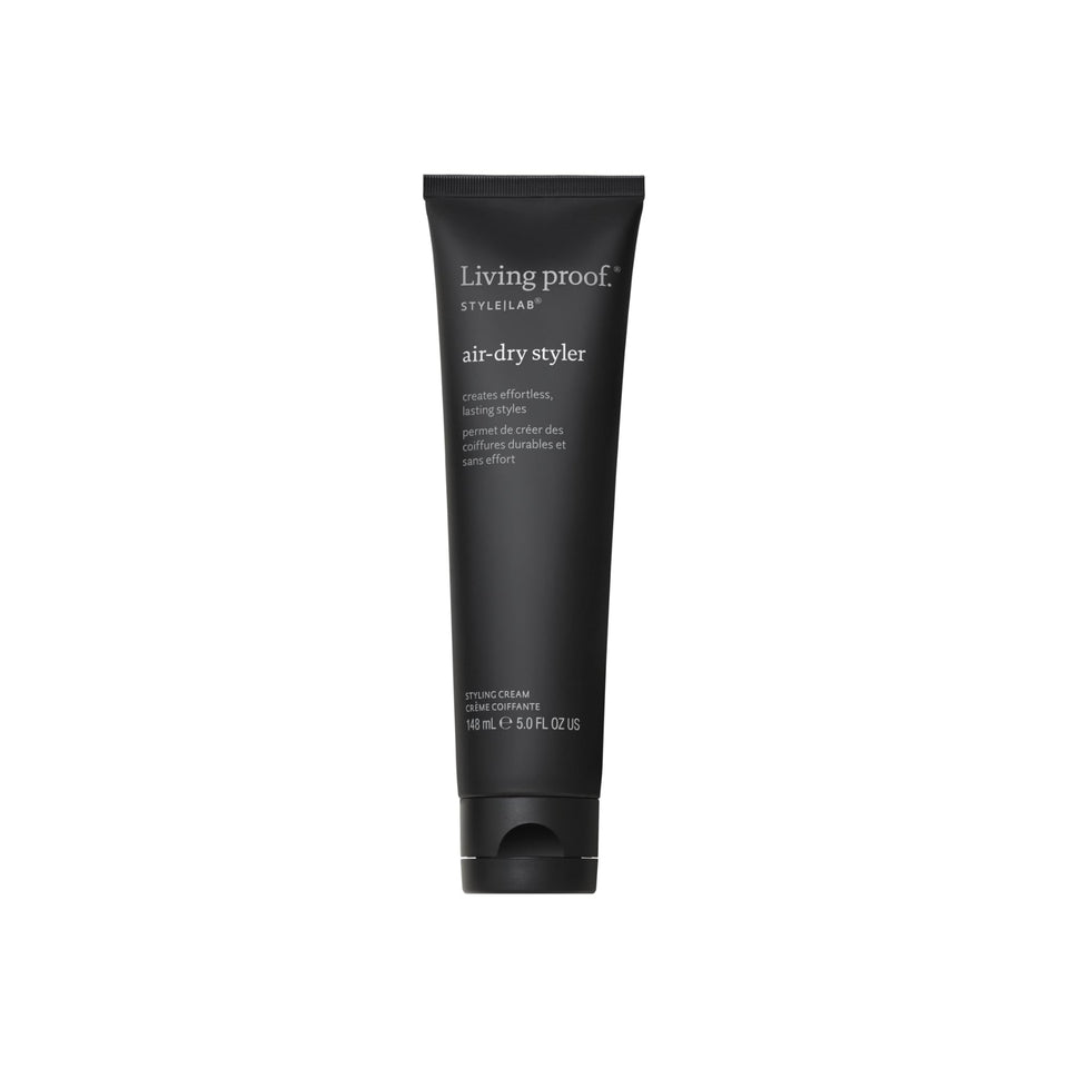 Living Proof styler front packaging showing label and sleek bottle for easy storage