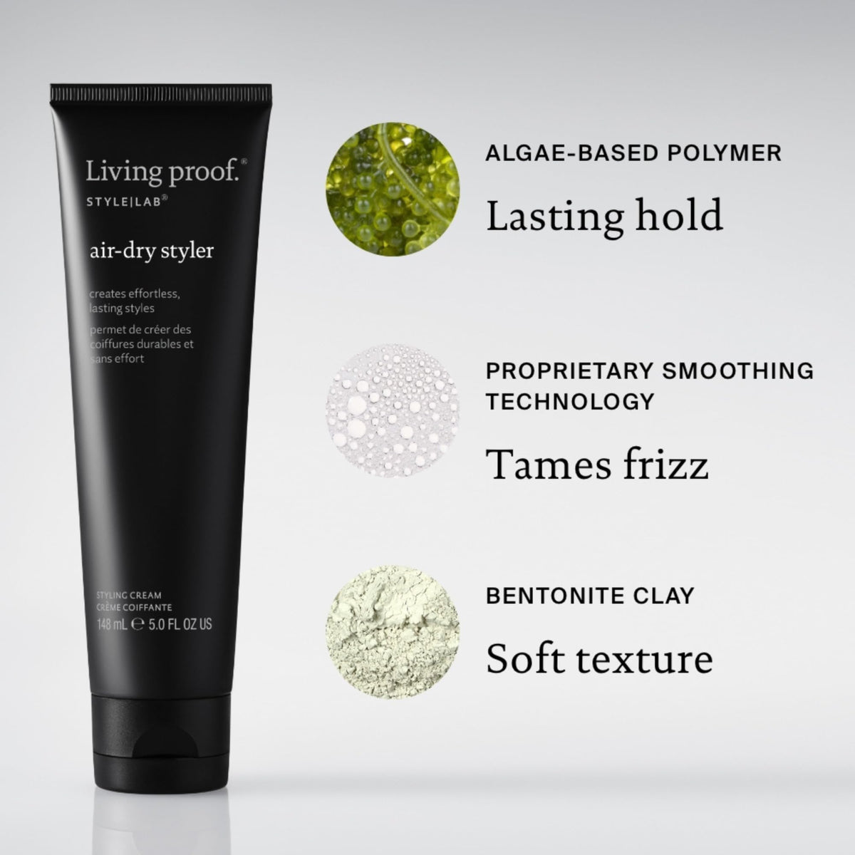 Living Proof styler on bathroom counter in lifestyle scene implying daily routine ease