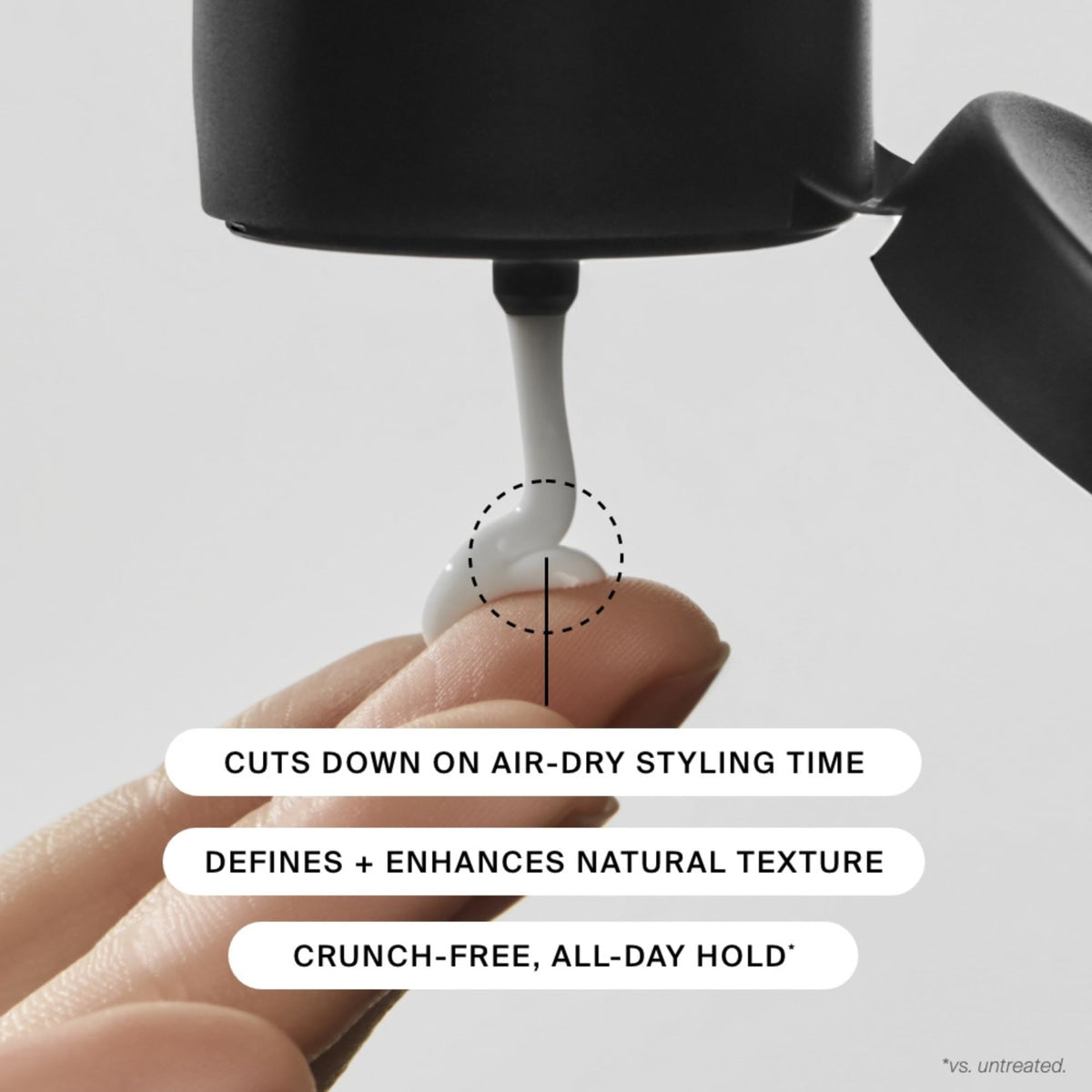 Living Proof styler next to hand for scale illustrating compact portable volume