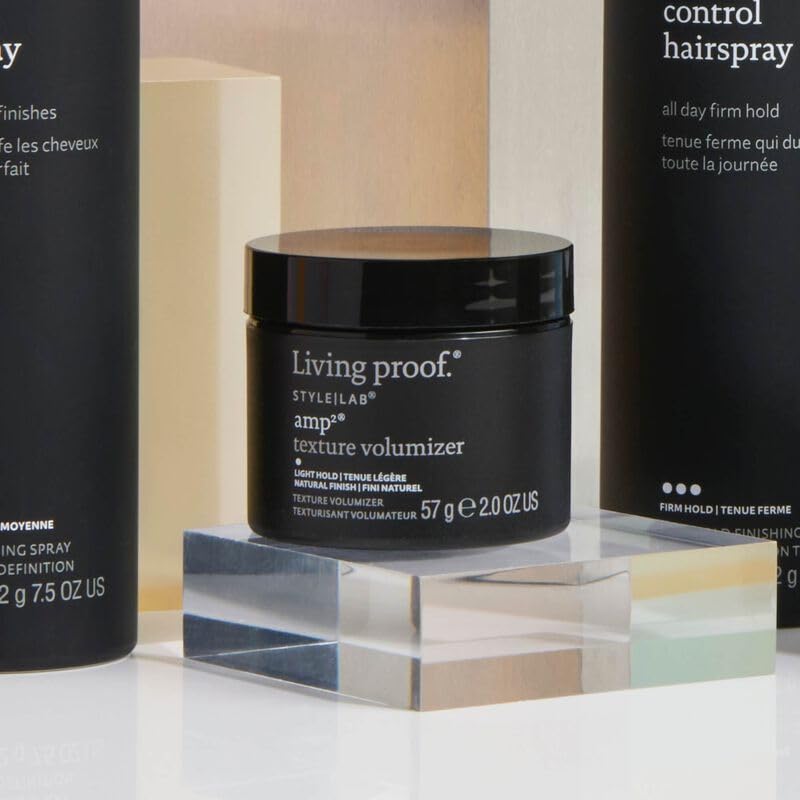 Living Proof Amp Texture Volumizer applied in hair during styling, delivering touchable lift and texture