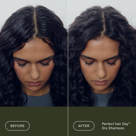 Living Proof before and after hair showing refreshed, cleaner-looking roots