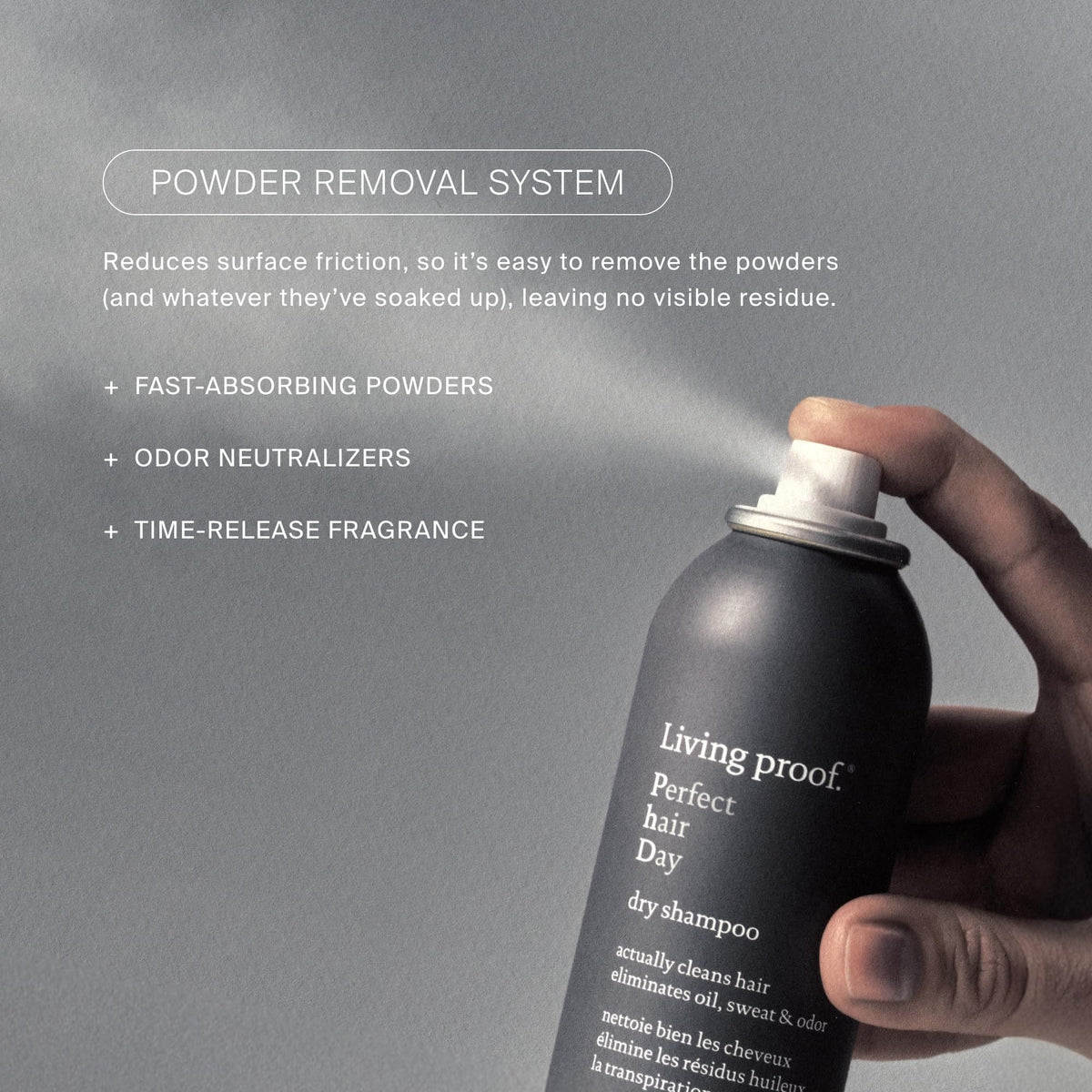 Living Proof 4 oz can next to hand to show travel-friendly scale