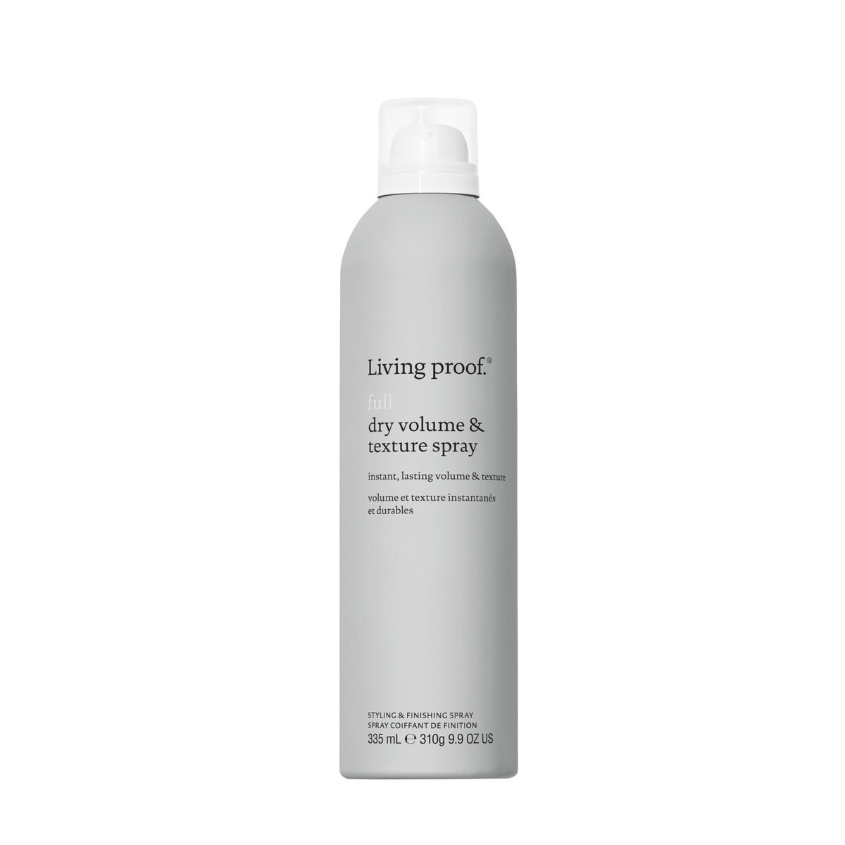 Living Proof front packaging of Full Dry Volume & Texture Spray showing product branding and volume benefit
