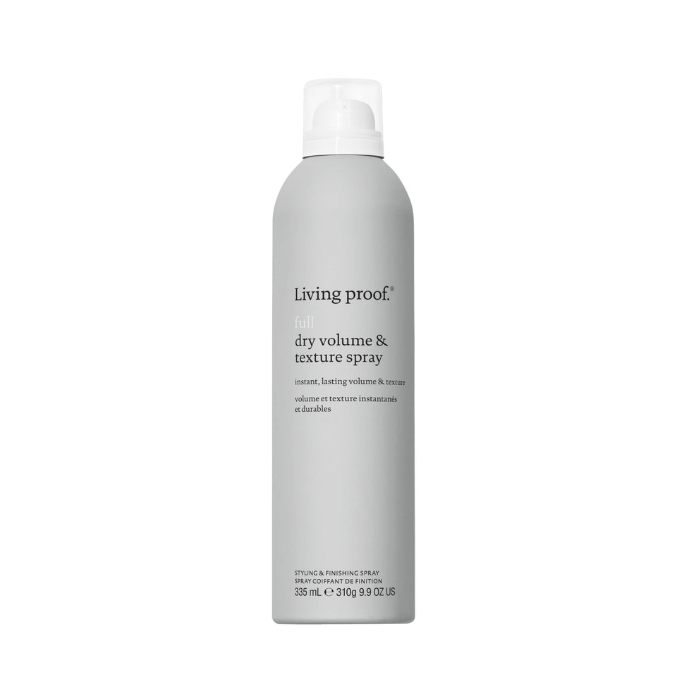 Living Proof front packaging of Full Dry Volume & Texture Spray showing product branding and volume benefit