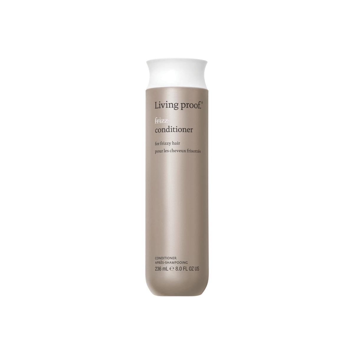 Living Proof front packaging showing 8 oz bottle and sleek label benefit frizz control