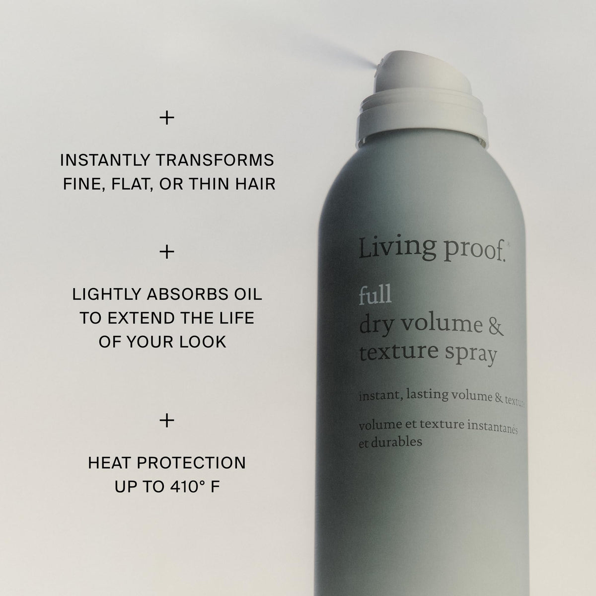 Living Proof product in hand to show size and portability for on-the-go volume benefit