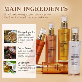 LIYALAN on leg and arm illustrating an even dewy sheen and long-lasting shimmer