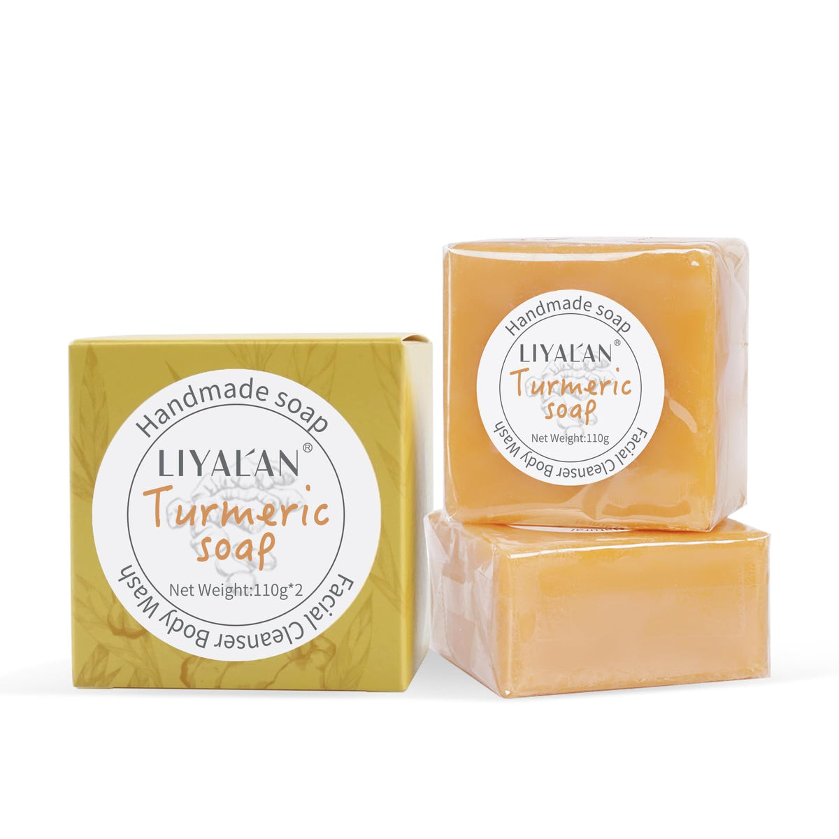 LIYALAN turmeric and botanical ingredients arranged to show natural origins