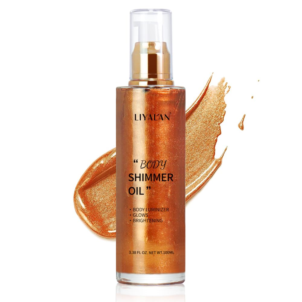 LIYALAN front packaging showing bronze gold bottle and benefit of instant glow