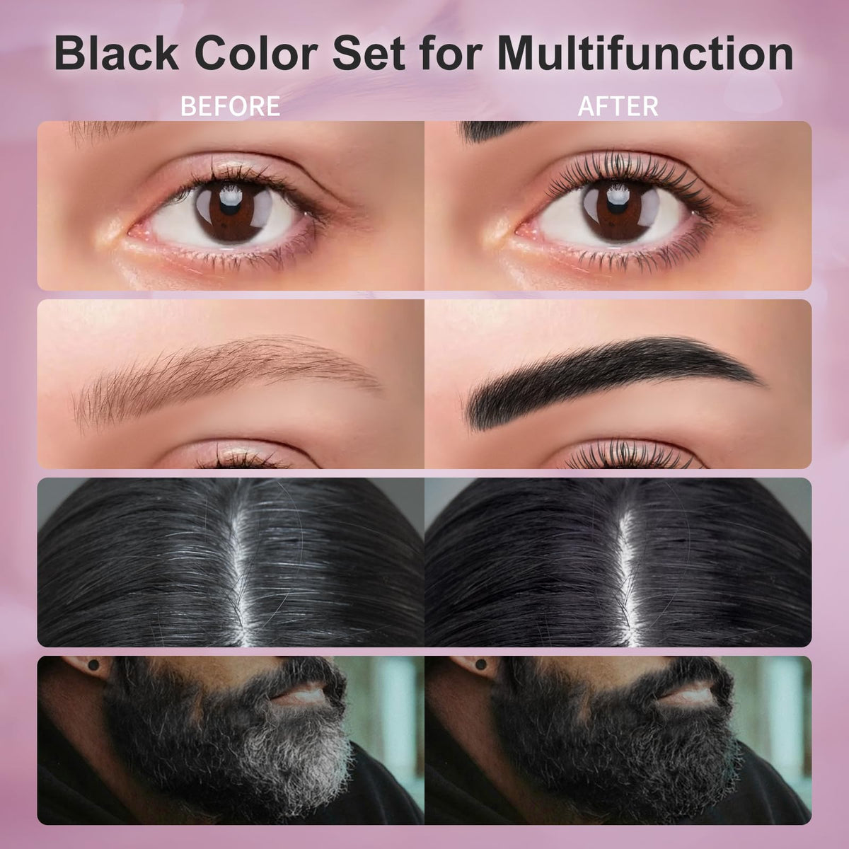 LLNNOVUE before and after brows and lashes, natural fuller appearance