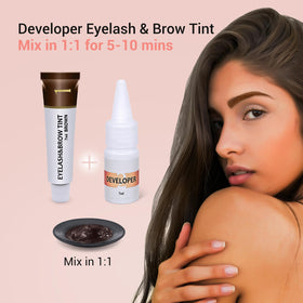 LLNNOVUE close-up of brown tint texture on applicator, displays natural glossy finish
