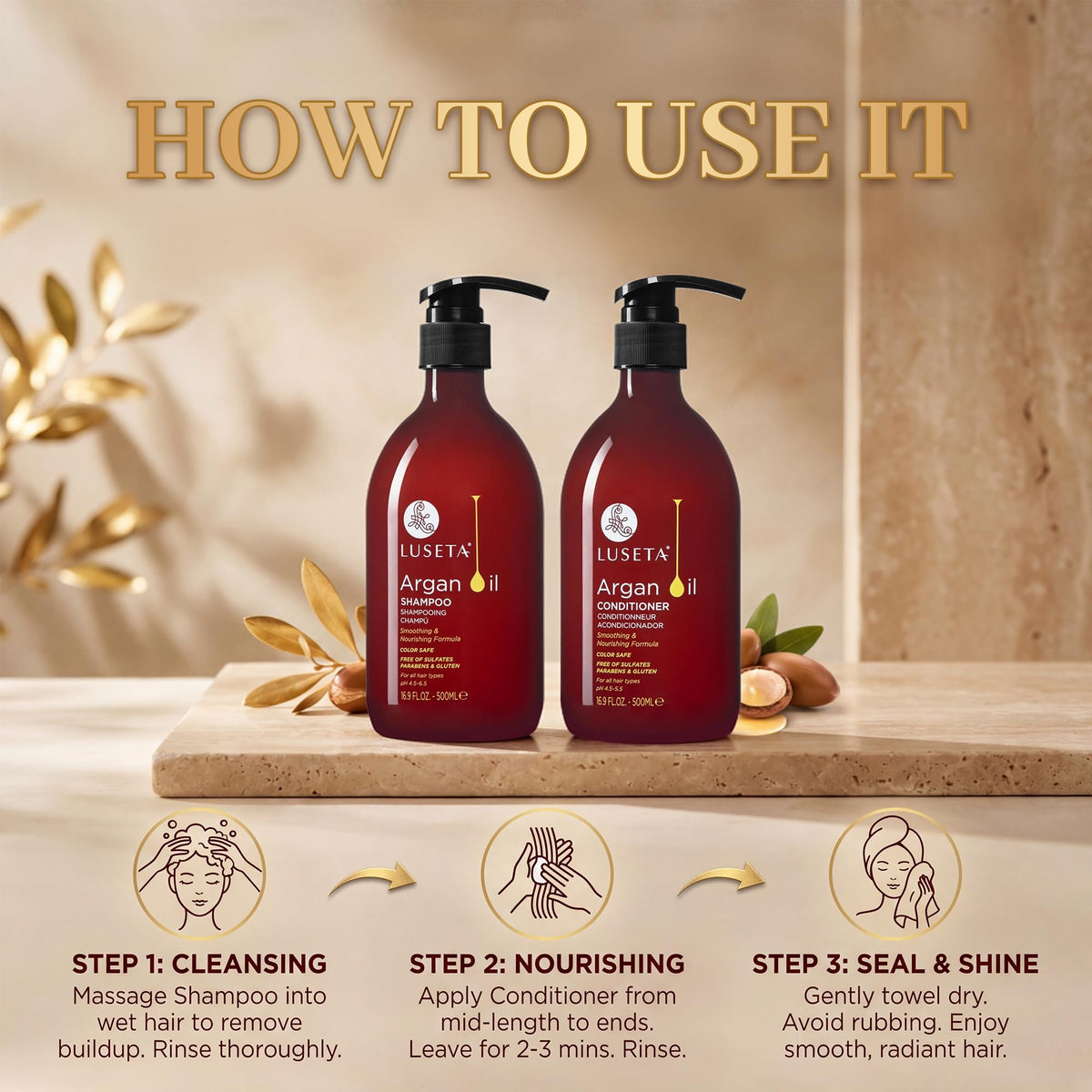 L LUSETA argan oil ingredient photo emphasizing nourishing antioxidant benefit