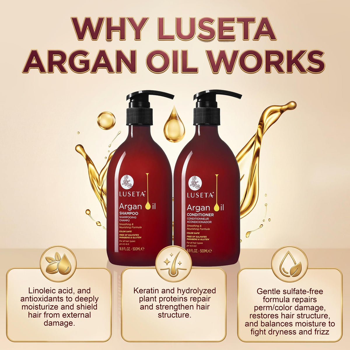 L LUSETA bottle label close-up highlighting ingredient list and benefits
