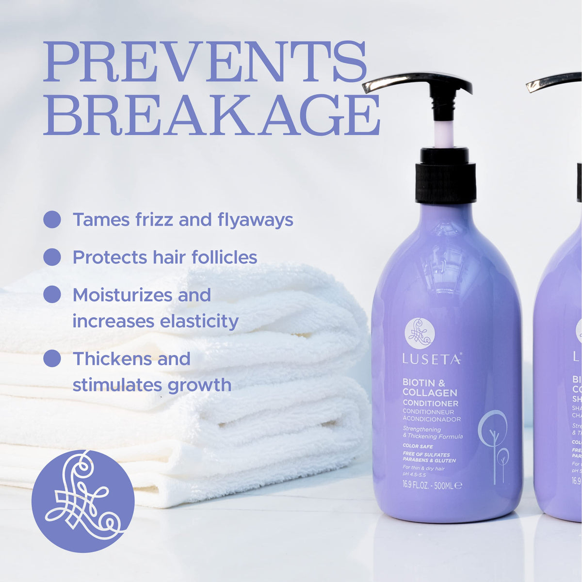 L LUSETA close-up label details highlighting key ingredients and claims