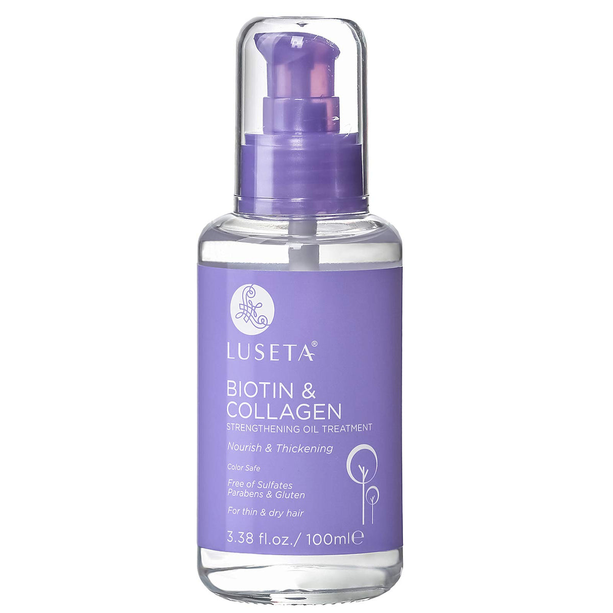 L LUSETA front bottle view showing label and 3.38 fl oz size, clear packaging benefit