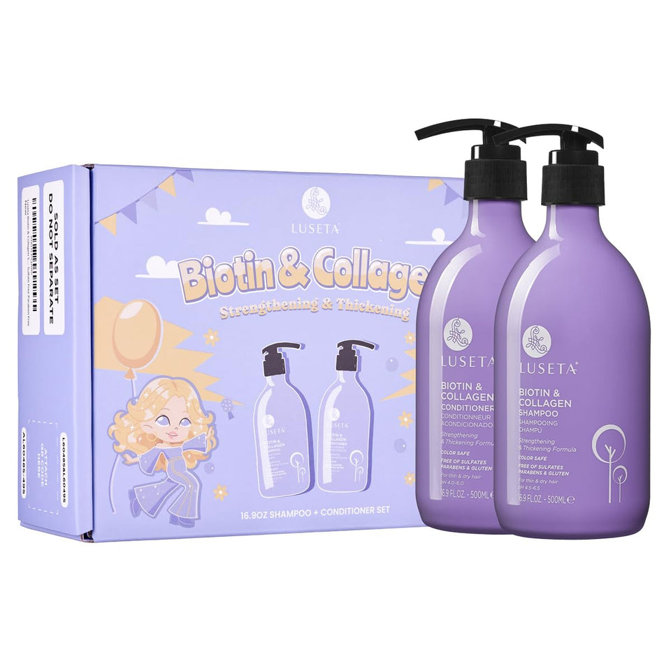 L LUSETA front packaging showing two 16.9oz bottles for fuller-looking hair