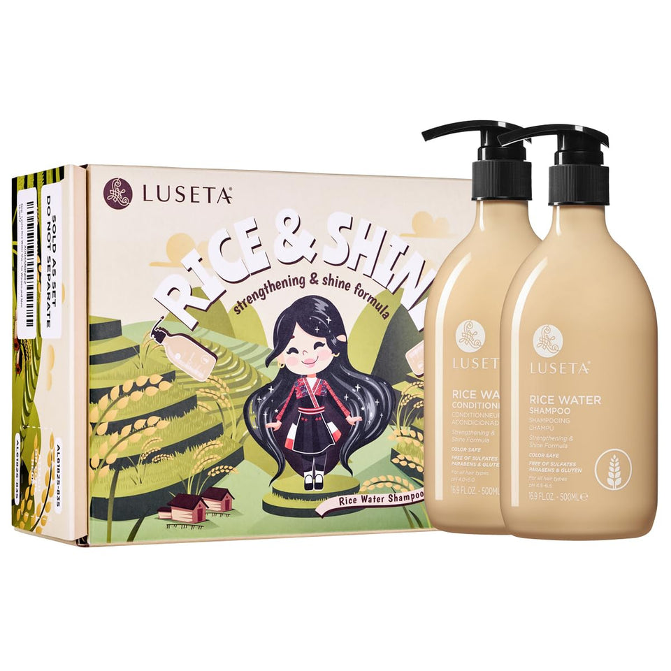L LUSETA front packaging showing rice water duo and benefits