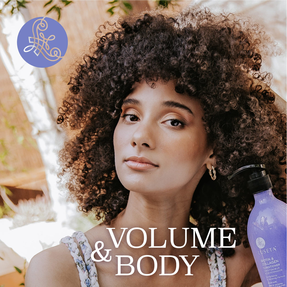 L LUSETA bottle on bathroom shelf staging a routine for healthier hair