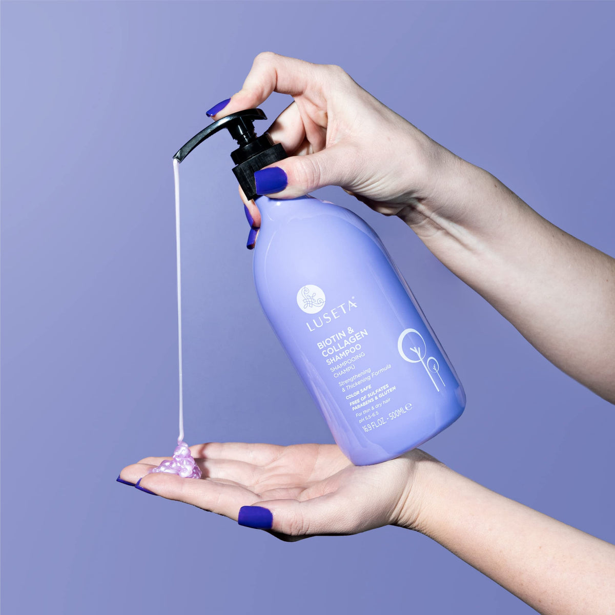 L LUSETA shampoo pump in bathroom ready for daily volumizing use