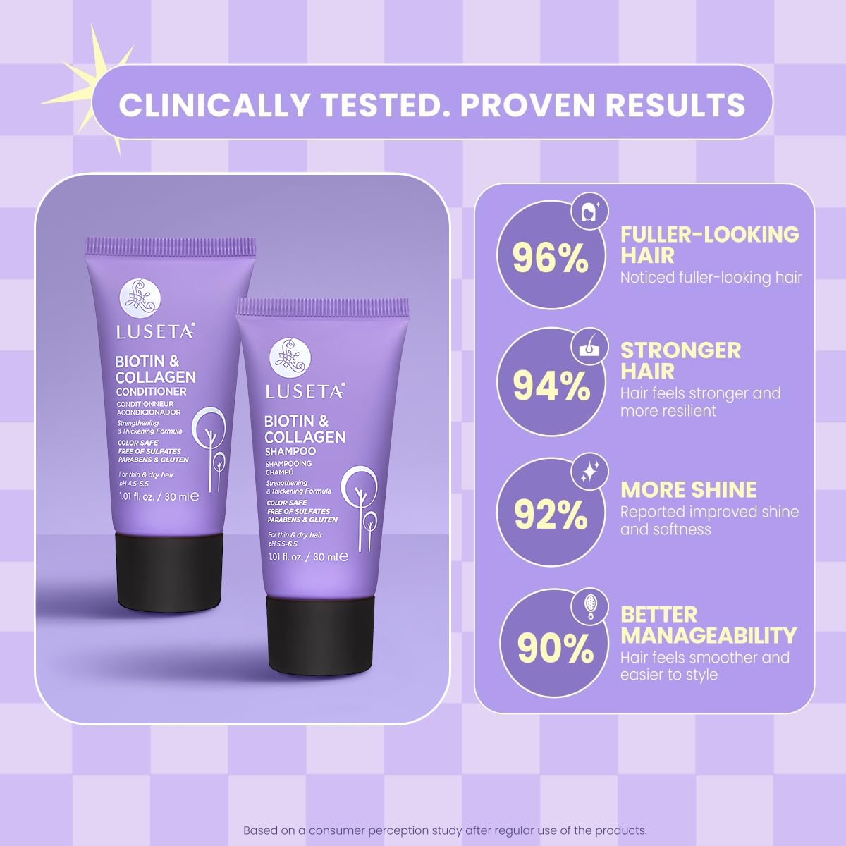 L LUSETA shampoo pouring to show gentle cleansing texture and lightweight lather
