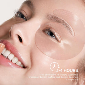 LLVYUO patch applied under eye illustrating secure fit and targeted orbital treatment