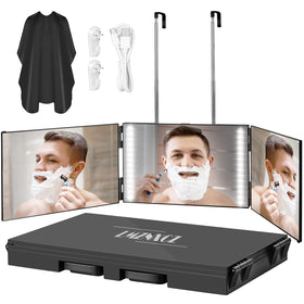 LMZNXCZ front tri-fold mirror with LEDs showing multi-angle view benefit