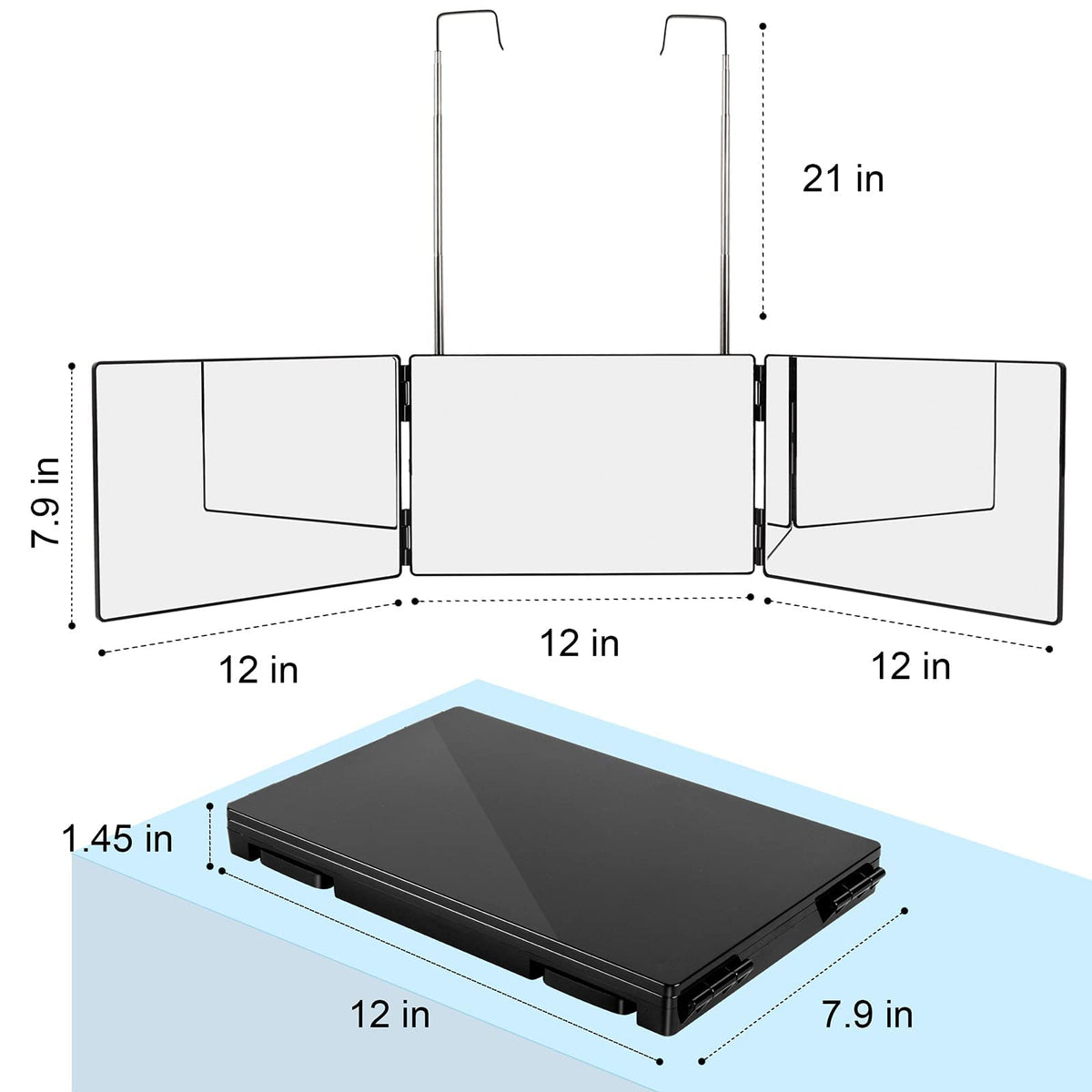 LMZNXCZ mirror size shown next to a book to illustrate scale and portability