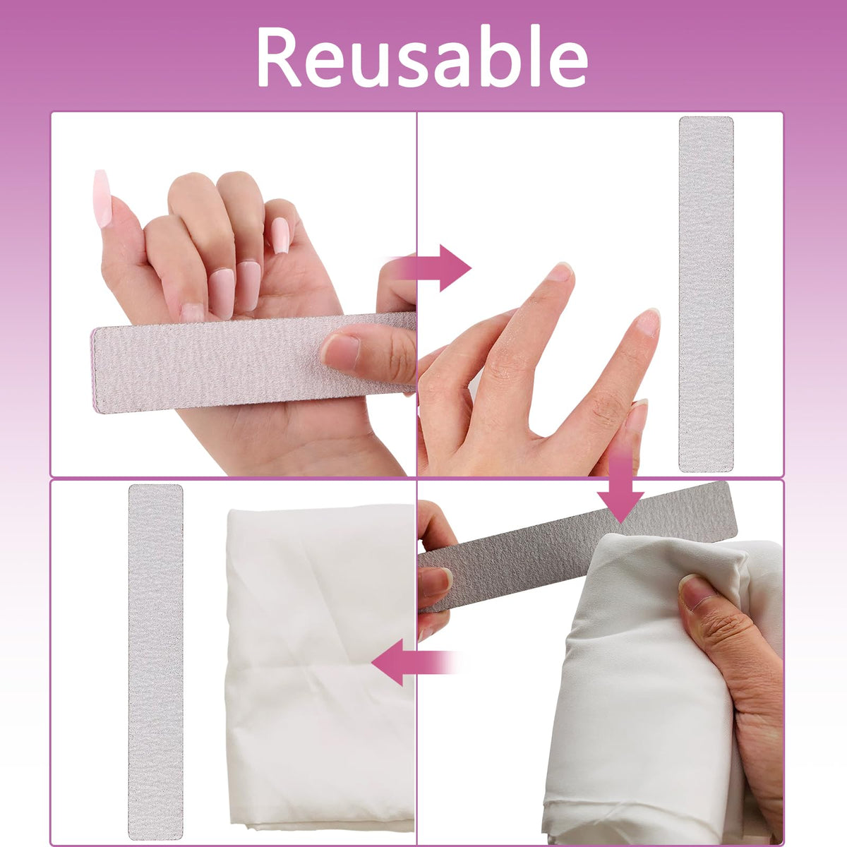 Manicurist using LNAUJS file to shape acrylic nails demonstrating precision and speed