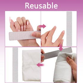 Manicurist using LNAUJS file to shape acrylic nails demonstrating precision and speed