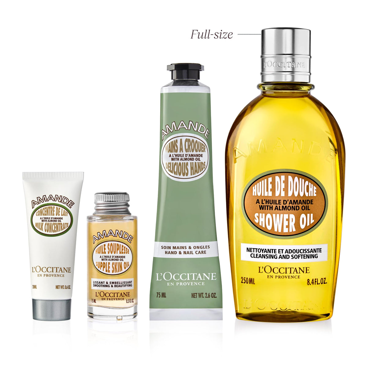 L'OCCITANE almond shower oil bottle close-up showing smooth finish and gentle cleanse