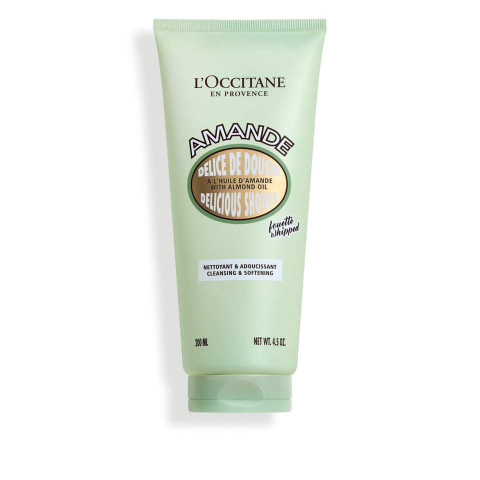 L'OCCITANE front bottle view showing almond shower packaging and easy identification