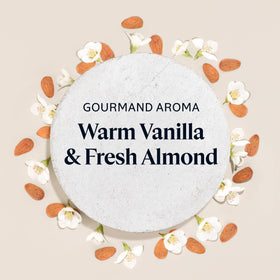 L'OCCITANE almond oil ingredient display emphasizing natural sourcing and nourishment