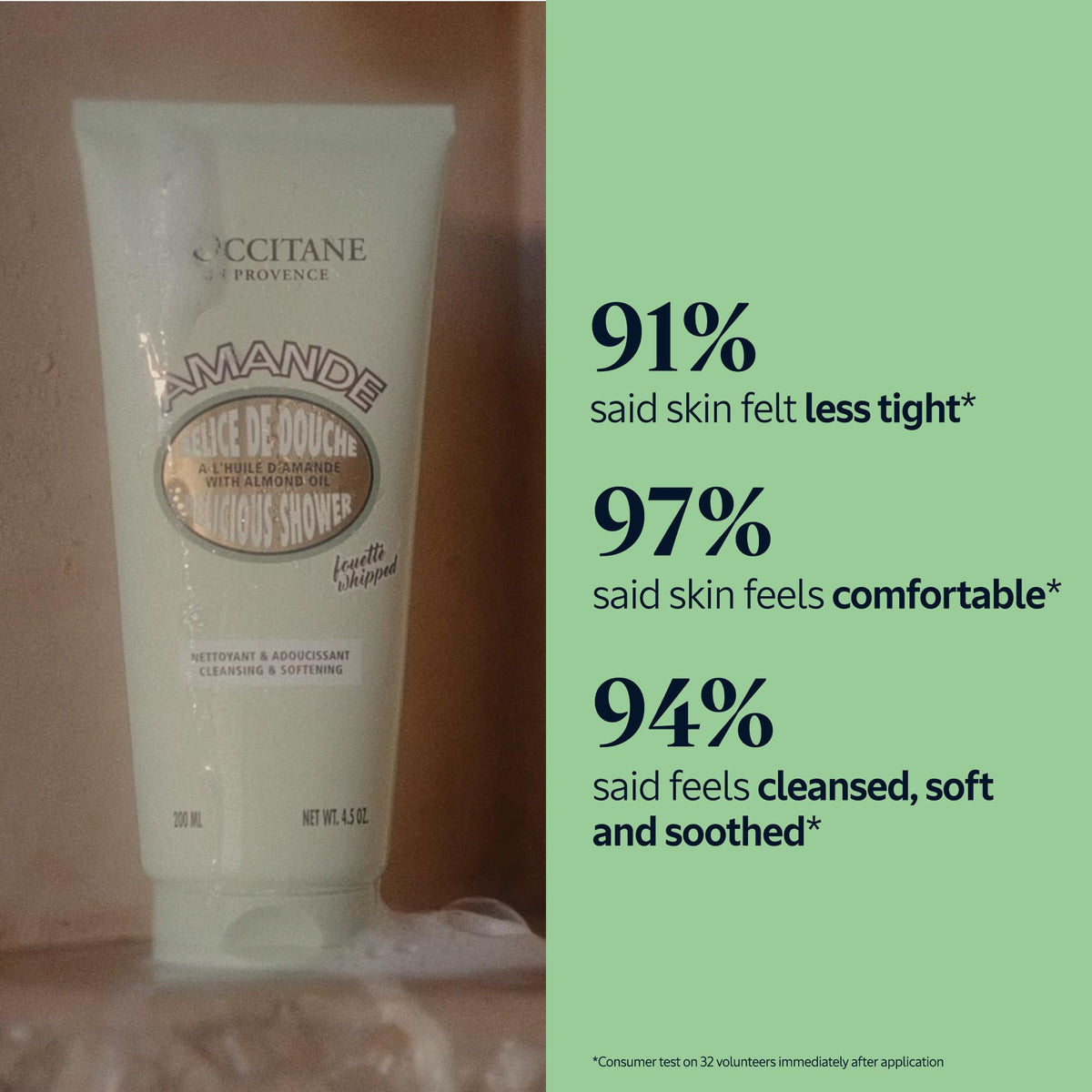 L'OCCITANE whipped texture on spatula showing creamy foam and rich consistency